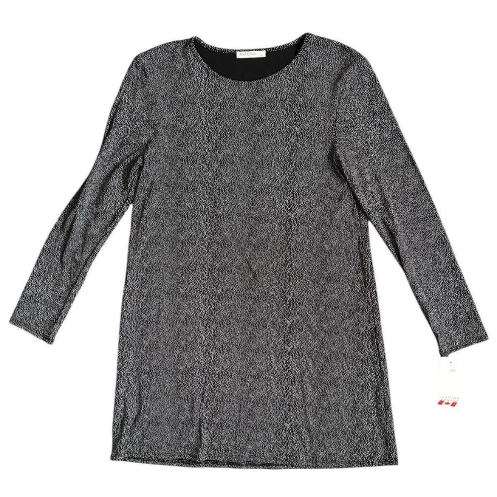 Antistar Stretch Tunic Blouse Black White Dots 3/4 Length Sleeve Size Medium